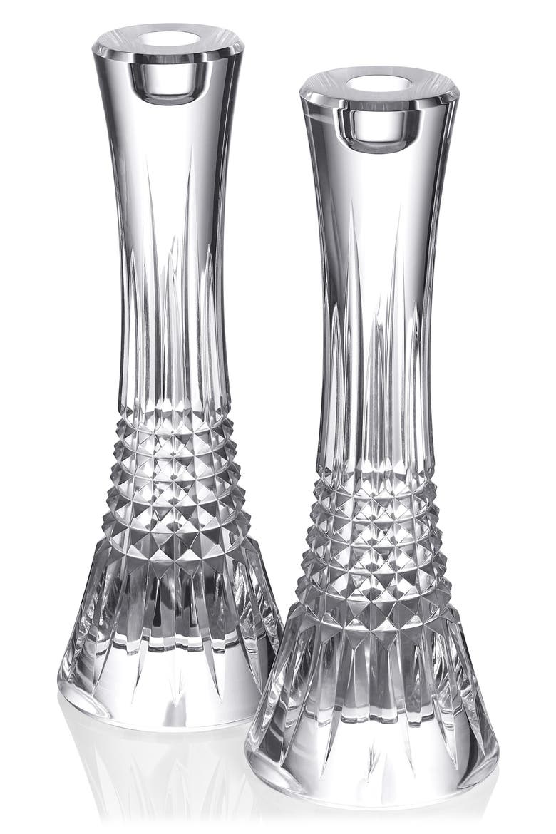 Lismore Diamond Set of 2 10-Inch Crystal Candlesticks, Main, color, CLEAR