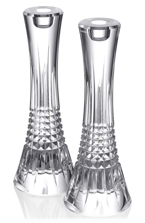 Lismore Diamond Set of 2 10-Inch Crystal Candlesticks
