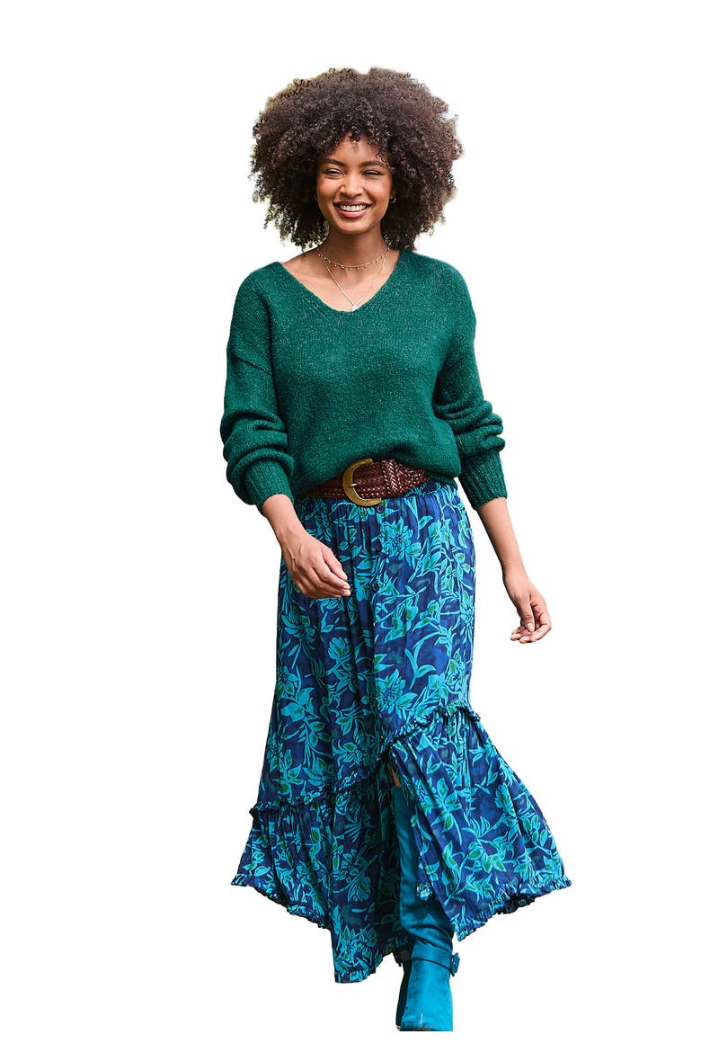 Crinkle Ruffle Maxi Skirt, Main, color, INDIGO BLOOM