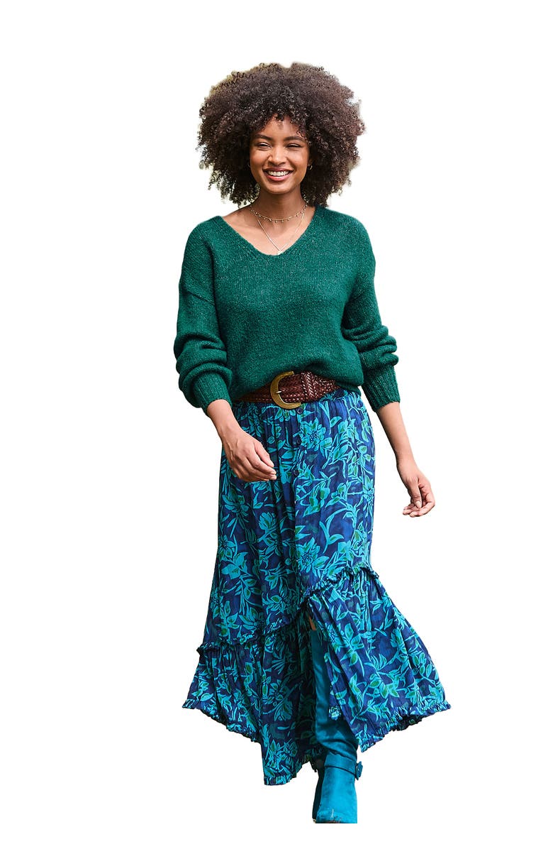 Joe Browns Crinkle Ruffle Maxi Skirt, Main, color, Indigo Bloom