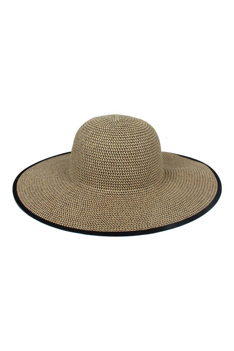 DAVID AND YOUNG Marled Straw Ponytail Floppy Hat, Main, color, BLACK