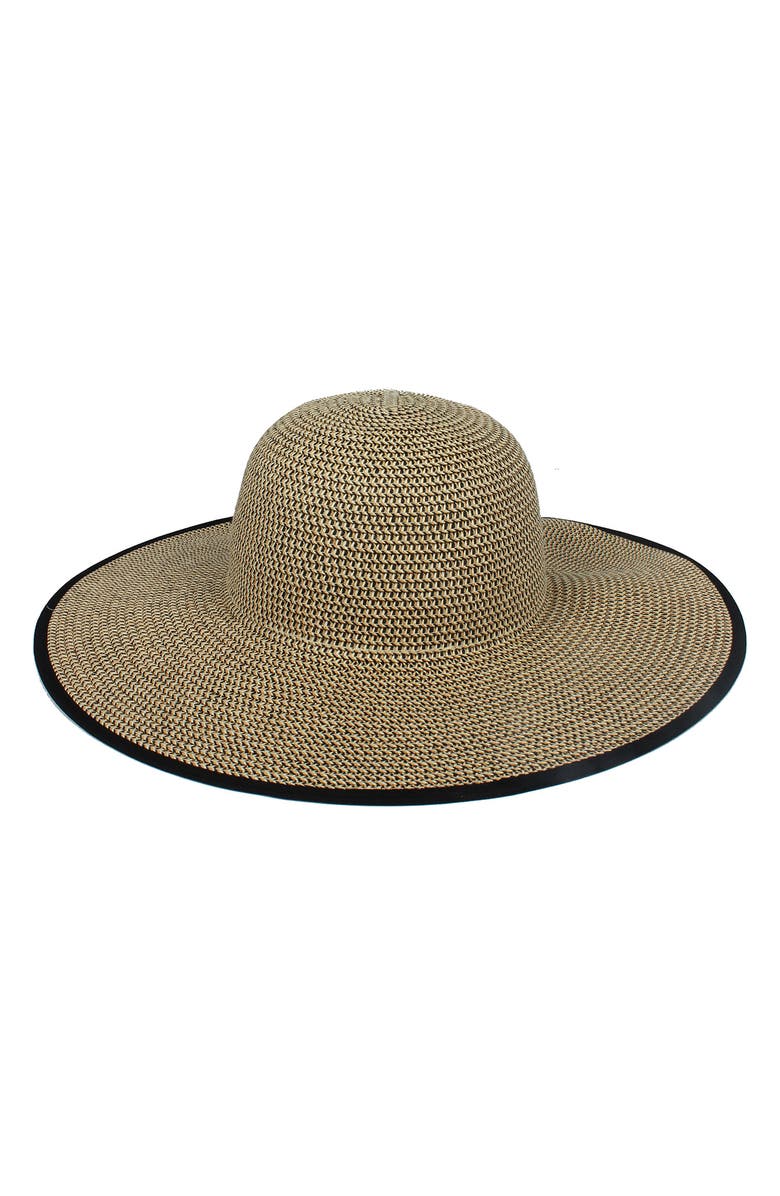 David & Young DAVID AND YOUNG Marled Straw Ponytail Floppy Hat, Main, color, Black