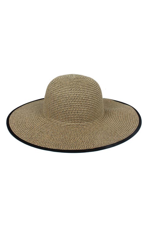 DAVID AND YOUNG Marled Straw Ponytail Floppy Hat