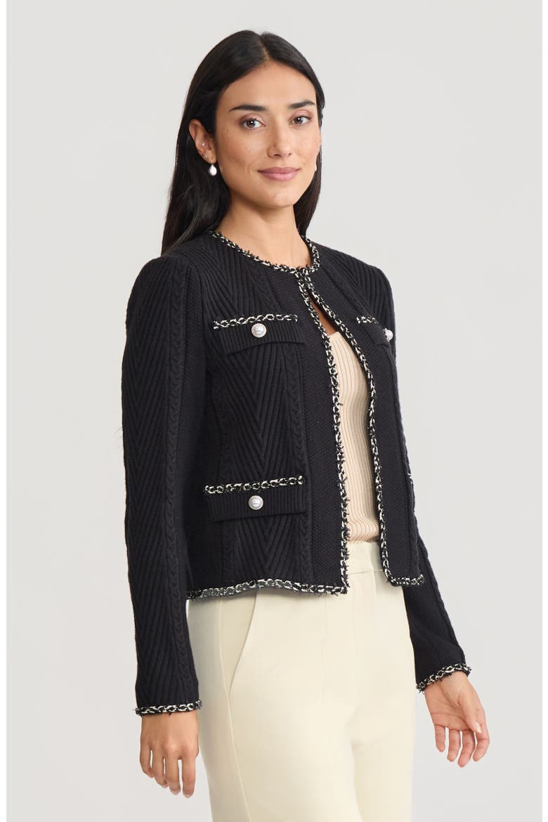 Heritage Eyelash Trim Cozy Ribbed Knit Jacket, Alternate, color, Black/Biscotti