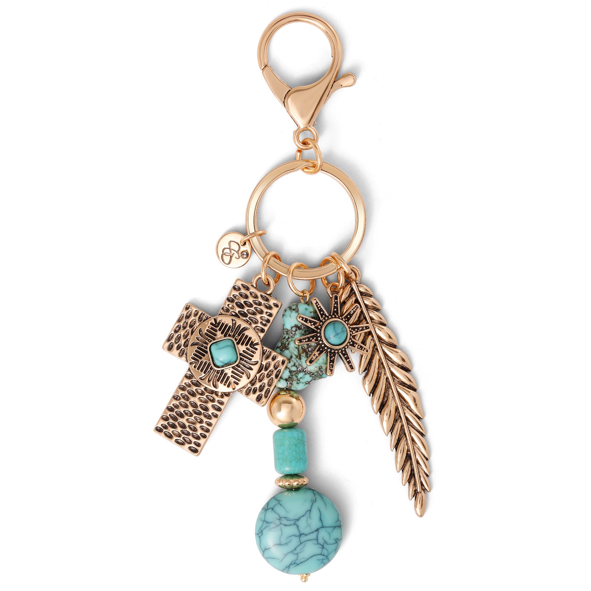Jessica Simpson Turquoise Bead Keychain with Charms, Alternate, color, Turquoise/Gold