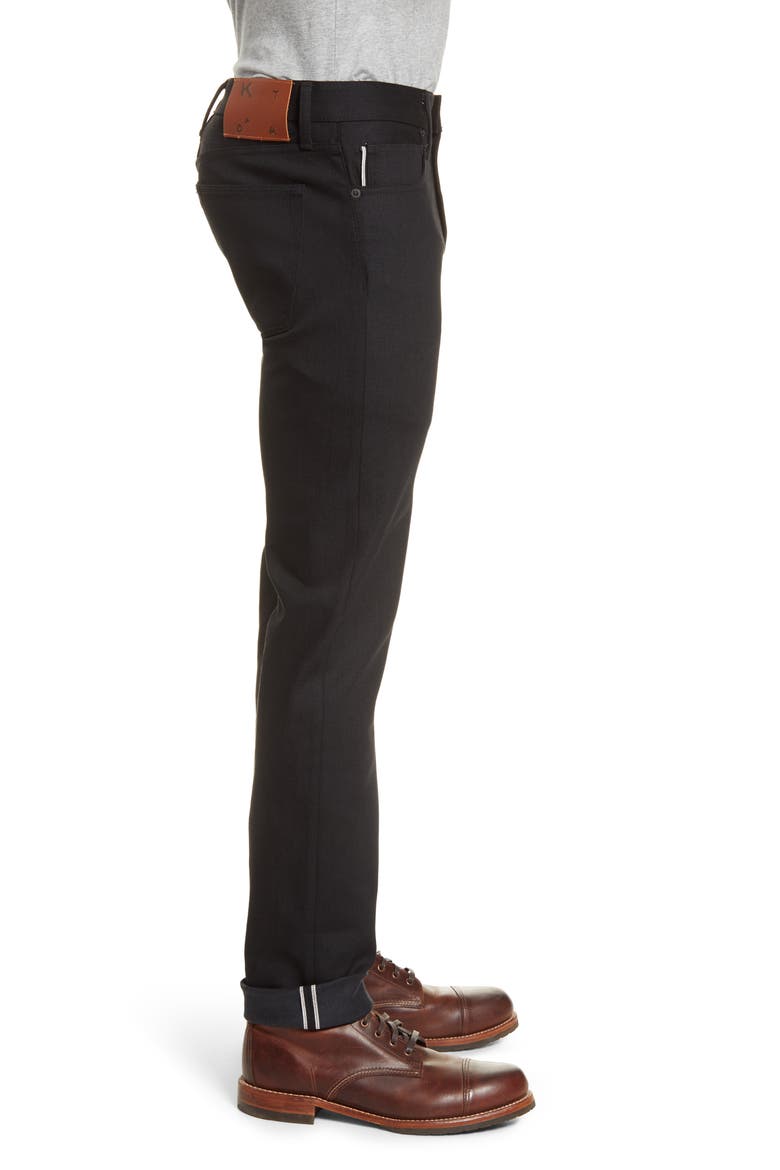 The Pen Slim 10.5-Ounce Stretch Selvedge Jeans, Alternate, color, BLACK RAW