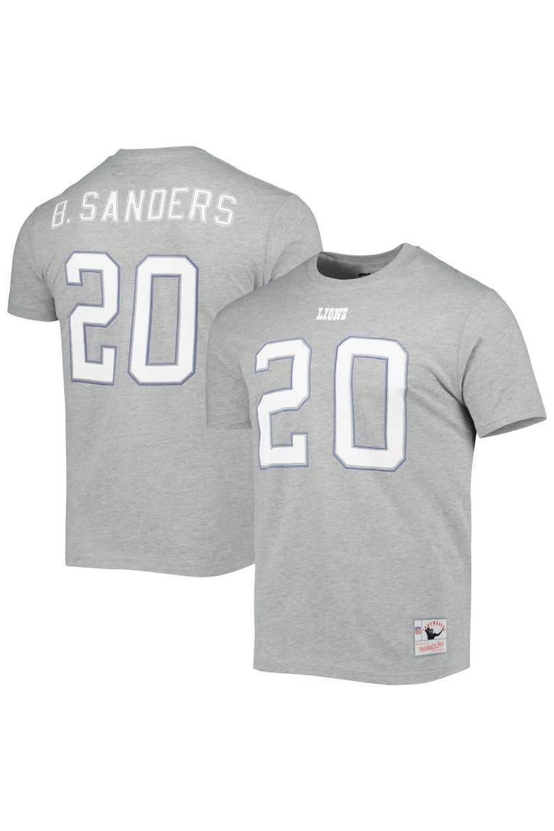 Men's Mitchell & Ness Barry Sanders Gray Detroit Lions Retired Player Logo Name & Number T-Shirt, Main, color, Heather Gray