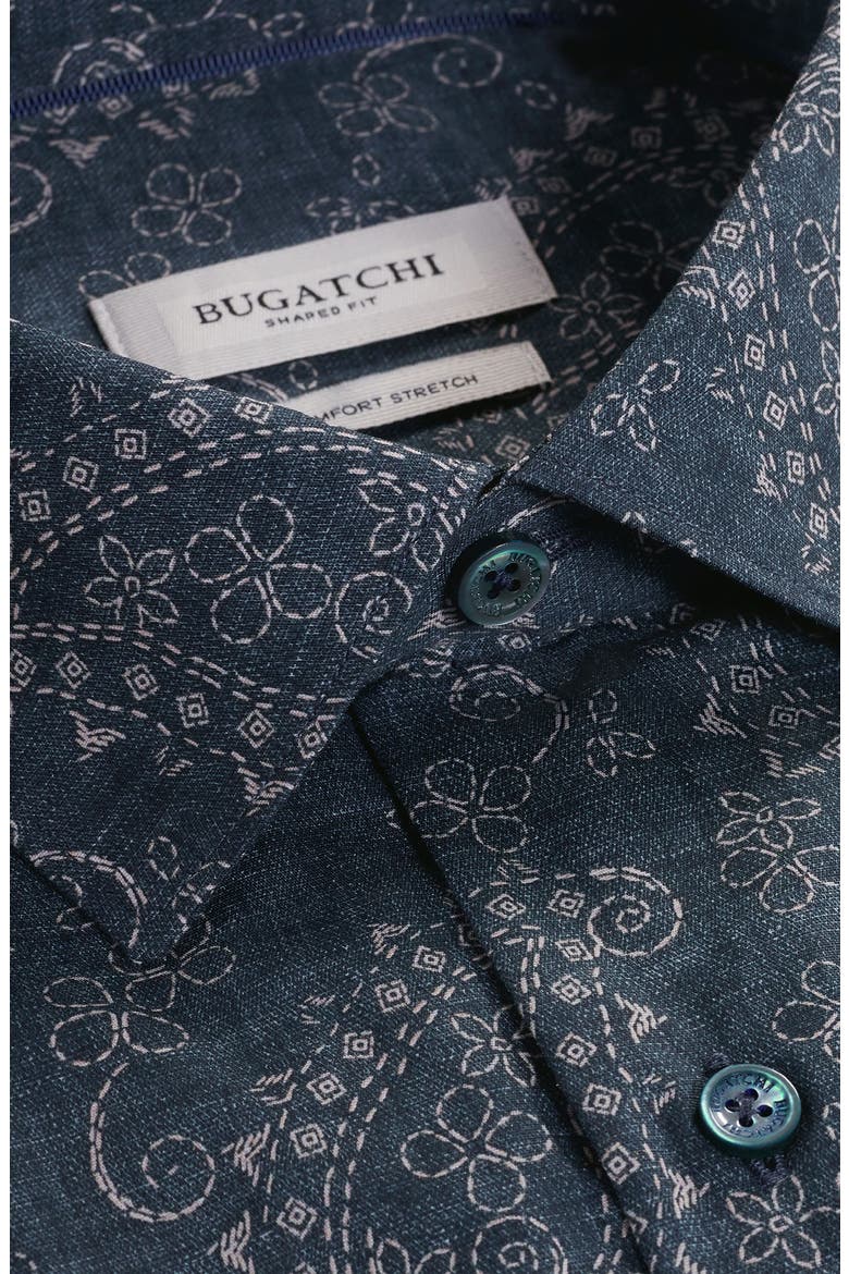 Axel Trim Fit Paisley Stretch Cotton Button-Up Shirt, Alternate, color, NAVY