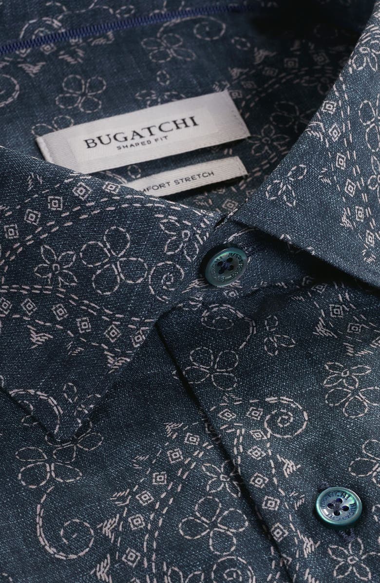 Bugatchi Axel Trim Fit Paisley Stretch Cotton Button-Up Shirt, Alternate, color, Navy