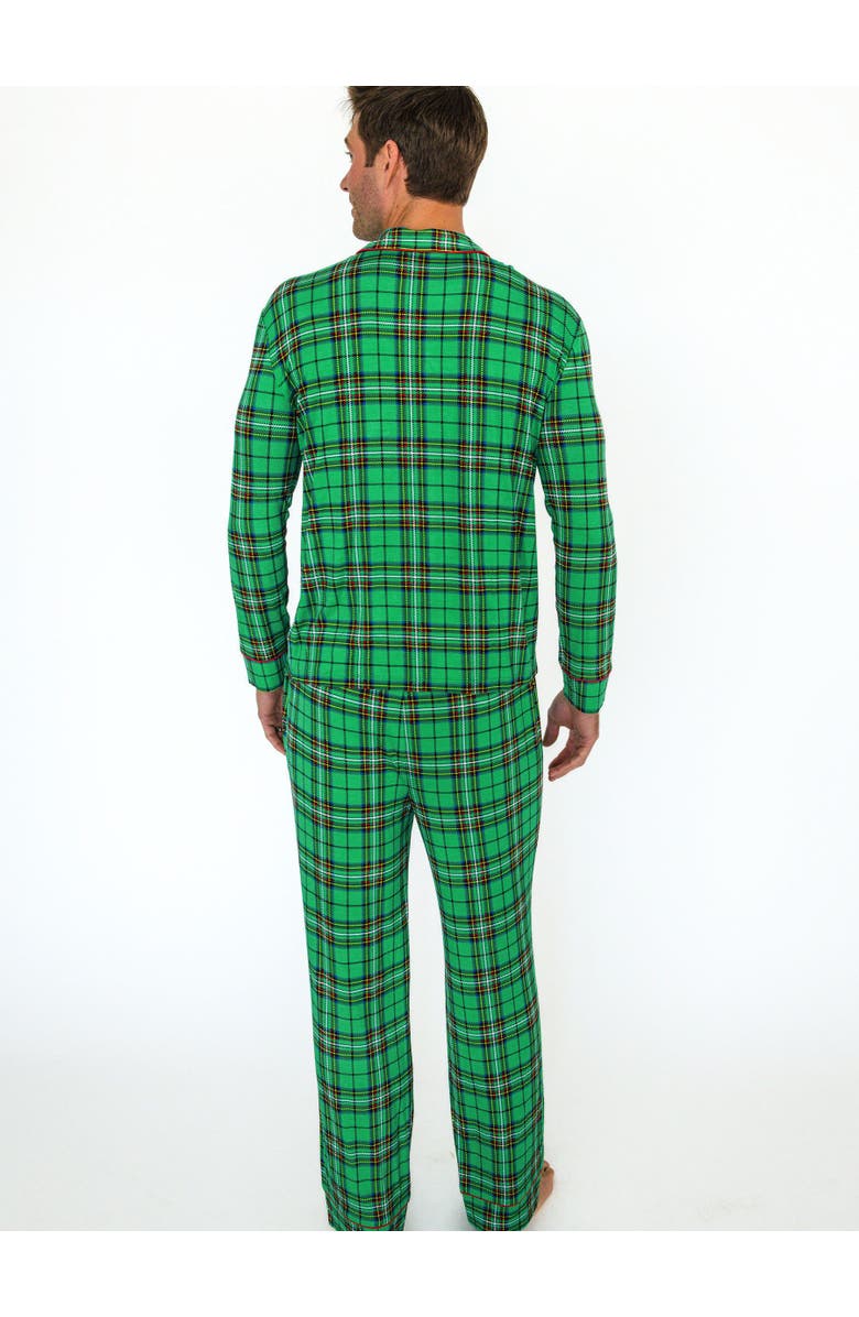 RuffleButts SoftSnooze Adult Gender Inclusive Holiday Button Up Pajama Set, Alternate, color, Green Nicholas Plaid