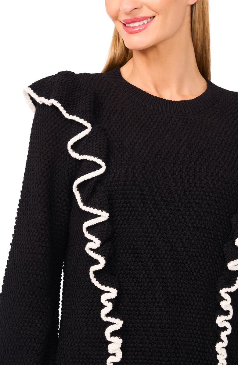 CeCe Tipped Ruffle Sweater, Alternate, color, Rich Black