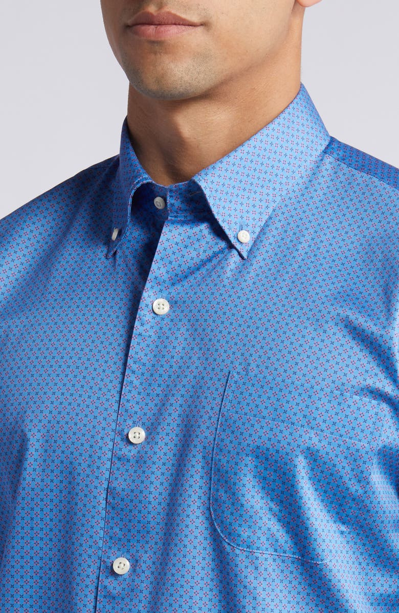 Peter Millar Woodberry Geometric Print Short Sleeve Button-Down Shirt, Alternate, color,