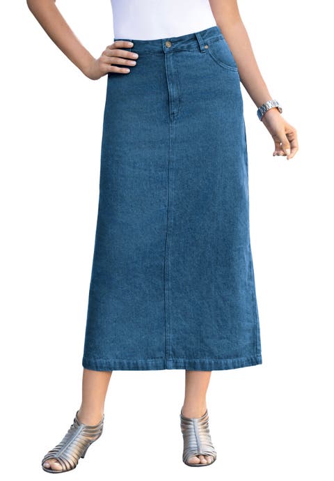 Classic Cotton Denim Midi Skirt