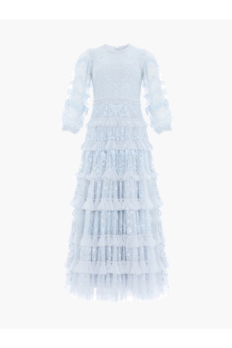 Blossom Lace Frill Layered Maxi Dress, Alternate, color, Cloud