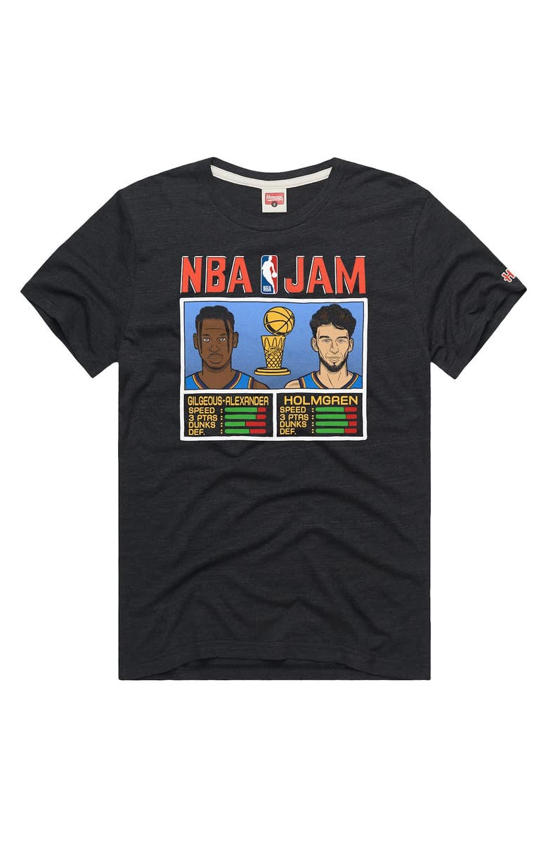 Homage Unisex Homage Chet Holmgren & Shai Gilgeous-Alexander Charcoal Oklahoma City Thunder 2025 NBA Finals Champions NBA Jam Tri-Blend T-Shirt, Main, color, 