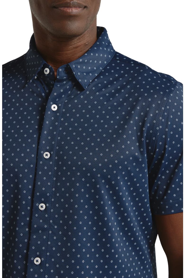 Alfie Dot Print Short Sleeve Performance Button-Up Shirt, Alternate, color, NAVY