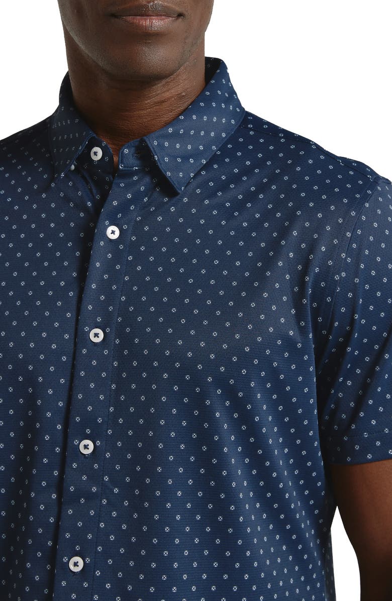 7 Diamonds Alfie Dot Print Short Sleeve Performance Button-Up Shirt, Alternate, color, Navy