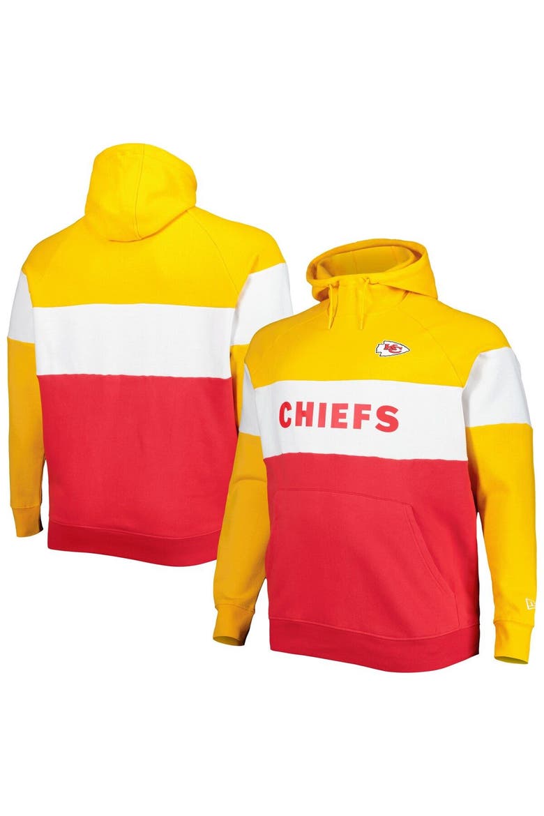 Men's New Era Gold/Red Kansas City Chiefs Big & Tall Current Team Colorblock Fleece Raglan Pullover Hoodie, Main, color, Red