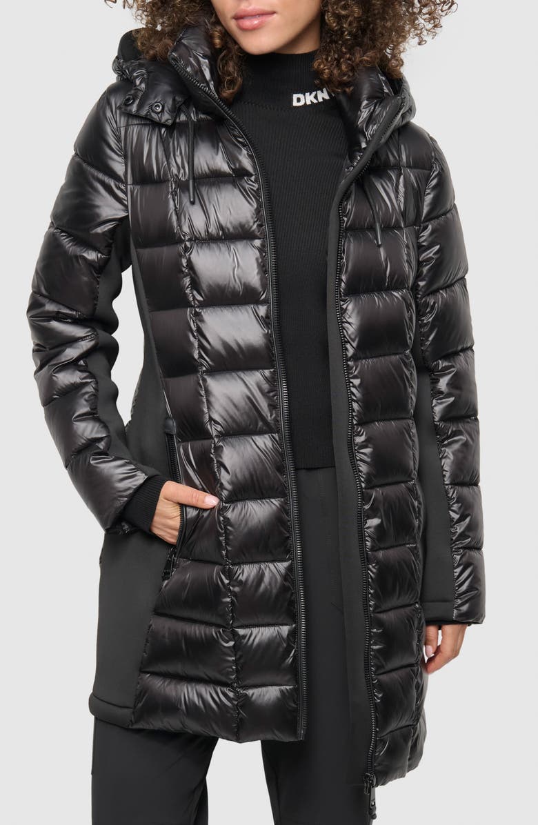 DKNY Mixed Media Packable Coat, Main, color, 