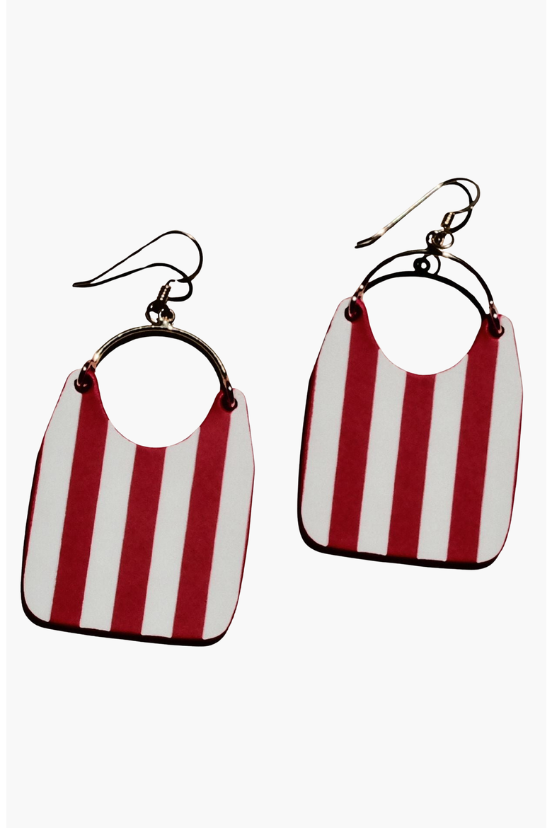 Hoosier Stripe Charlies Earrings, Main, color, Red / Silver