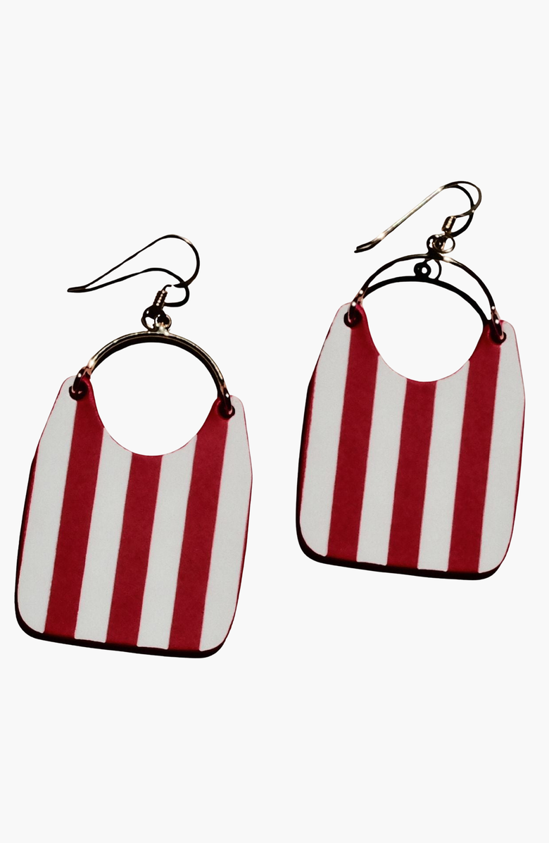 Nickel & Suede Hoosier Stripe Charlies Earrings, Main, color, Red / Silver