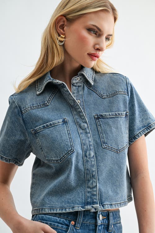 Jemina Denim Cropped Denim Shirt in Medium Wash at Nordstrom, Size Large