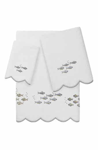 3-Piece Fish School Embroidered Turkish Cotton Towel Set