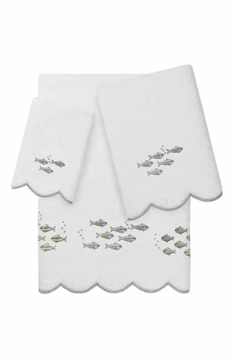 3-Piece Fish School Embroidered Turkish Cotton Towel Set