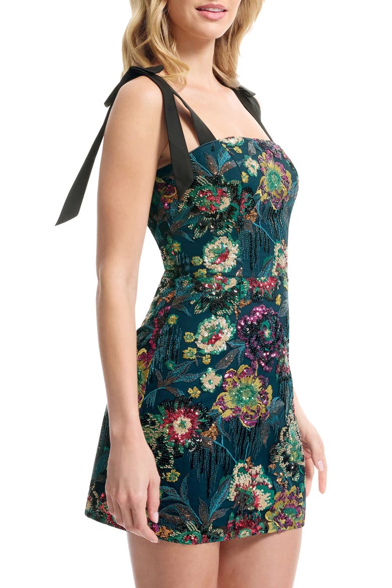 Wanda Sequin Floral Cocktail Minidress, Alternate, color, PEACOCK BLUE MULTI