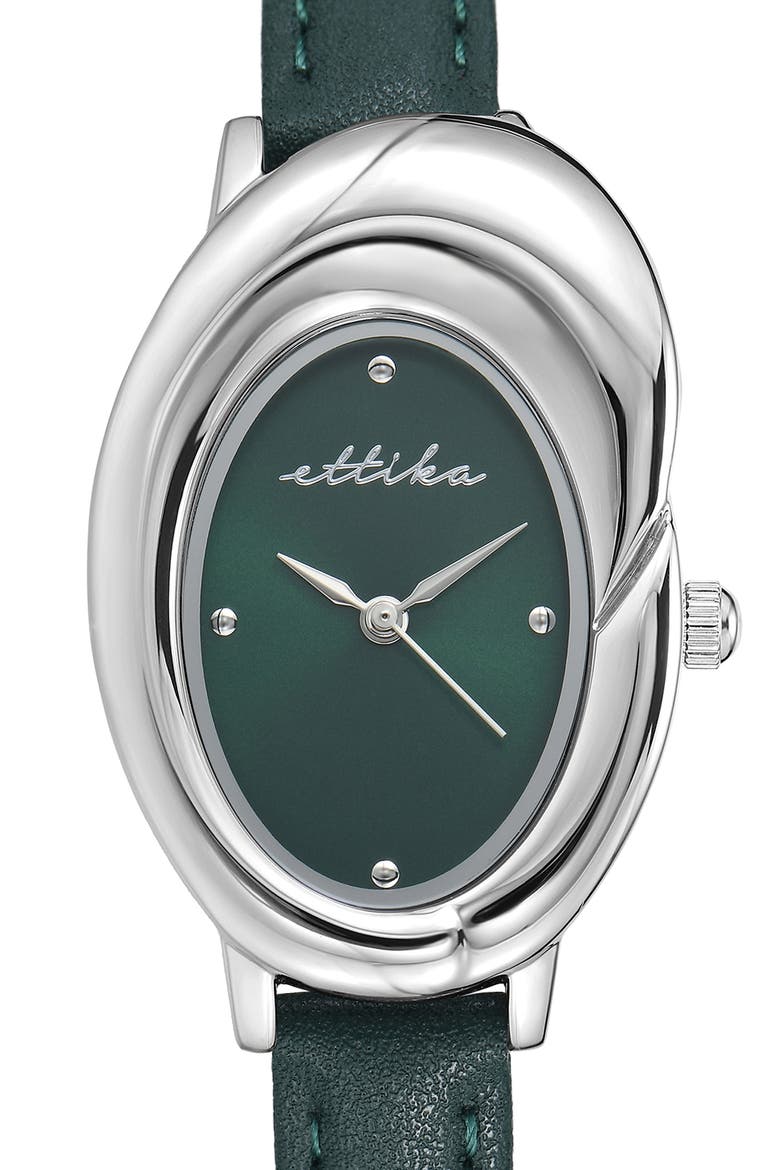 Bubble Dome Leather Strap Watch, Alternate, color, EMERALD