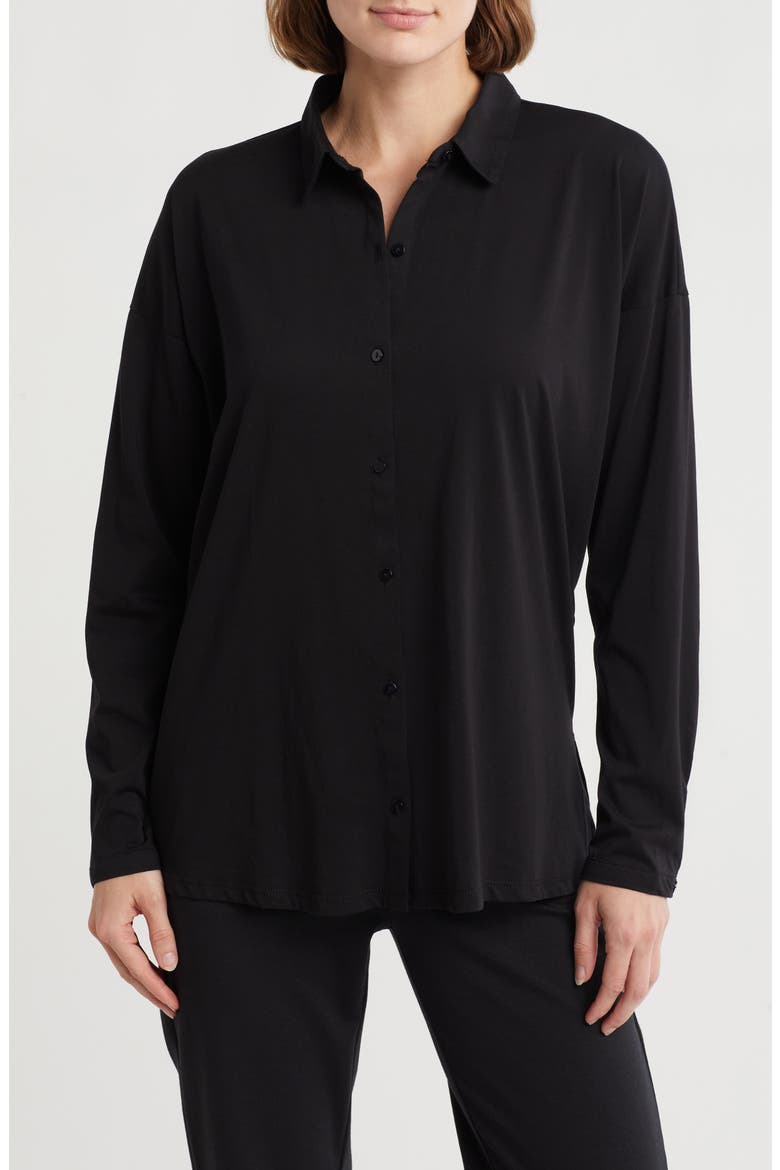 Long Boxy Organic Cotton Button-Up Shirt, Main, color, BLACK