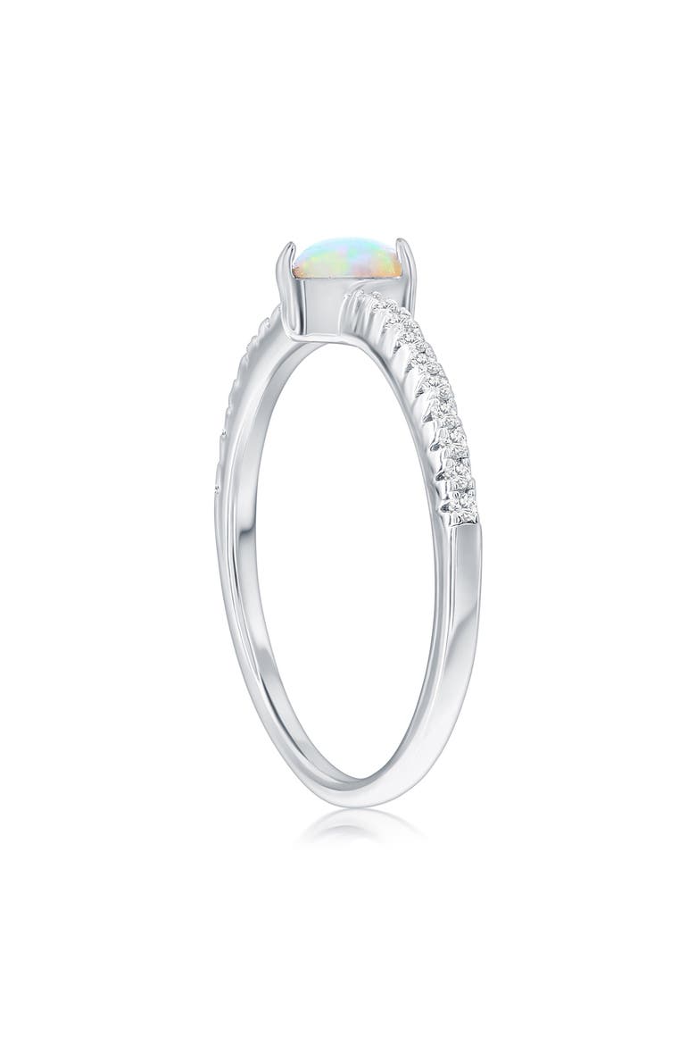 Sterling Silver White Opal Heart & Cubic Zirconia Ring, Alternate, color, SILVER