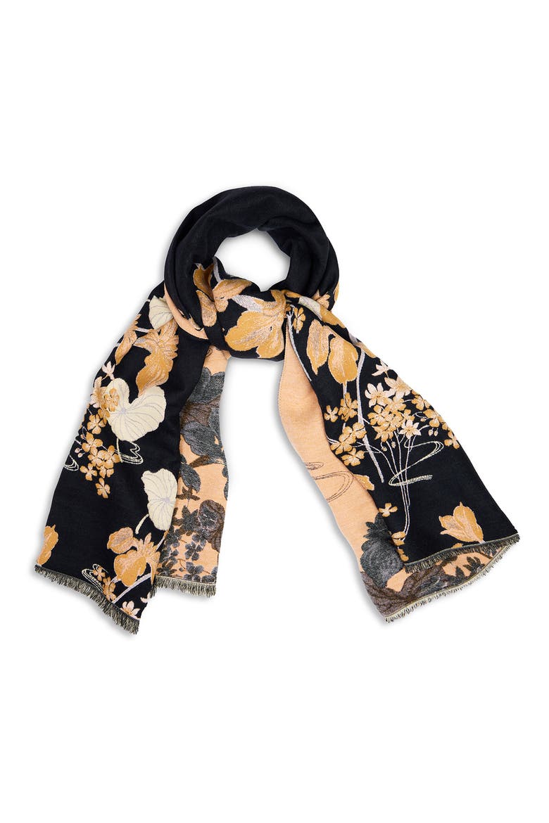 Floral Reversible Scarf, Main, color, CREAM BLACK