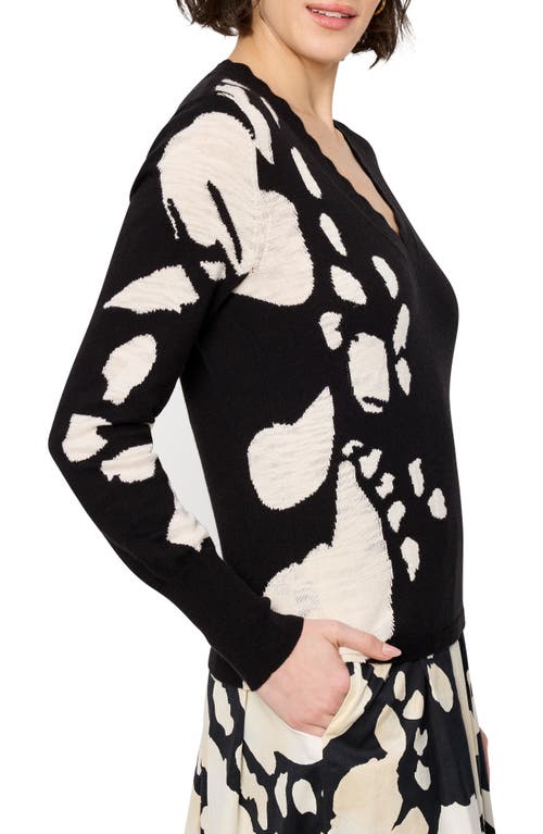 Nic + Zoe Nic+zoe Evening Petal Scallop V-neck Sweater In Black Multi