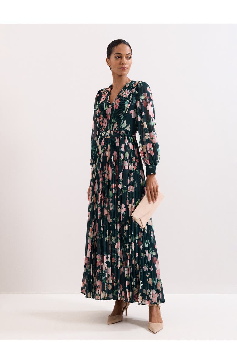 Phase Eight Rosa V-Neck Floral Maxi Dress, Main, color, Teal