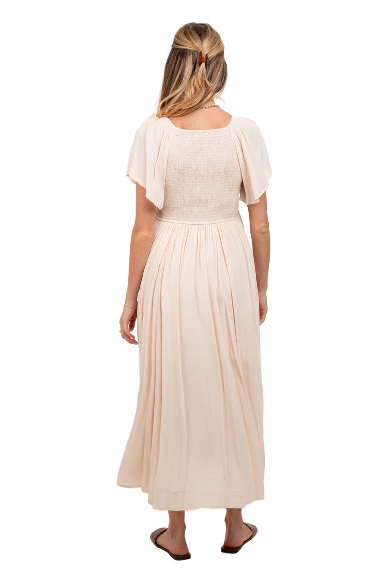 V-Neck Flutter Short Sleeve Midi Dress, Alternate, color, Cream