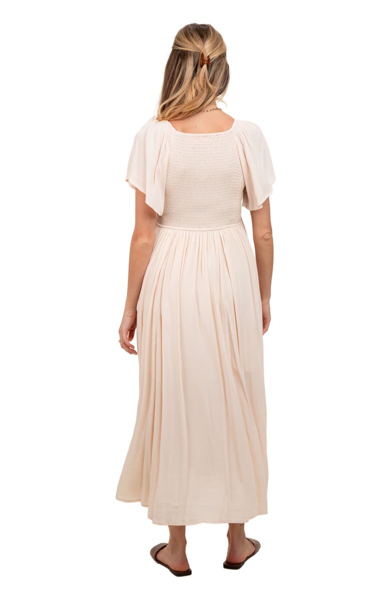 PinkBlush V-Neck Flutter Short Sleeve Midi Dress, Alternate, color, Cream