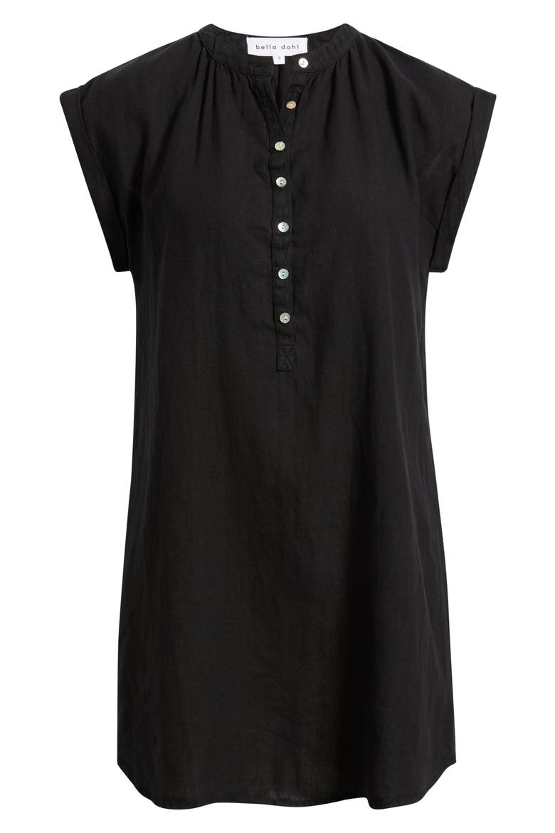 Cap Sleeve Linen Henley Minidress, Alternate, color, BLACK