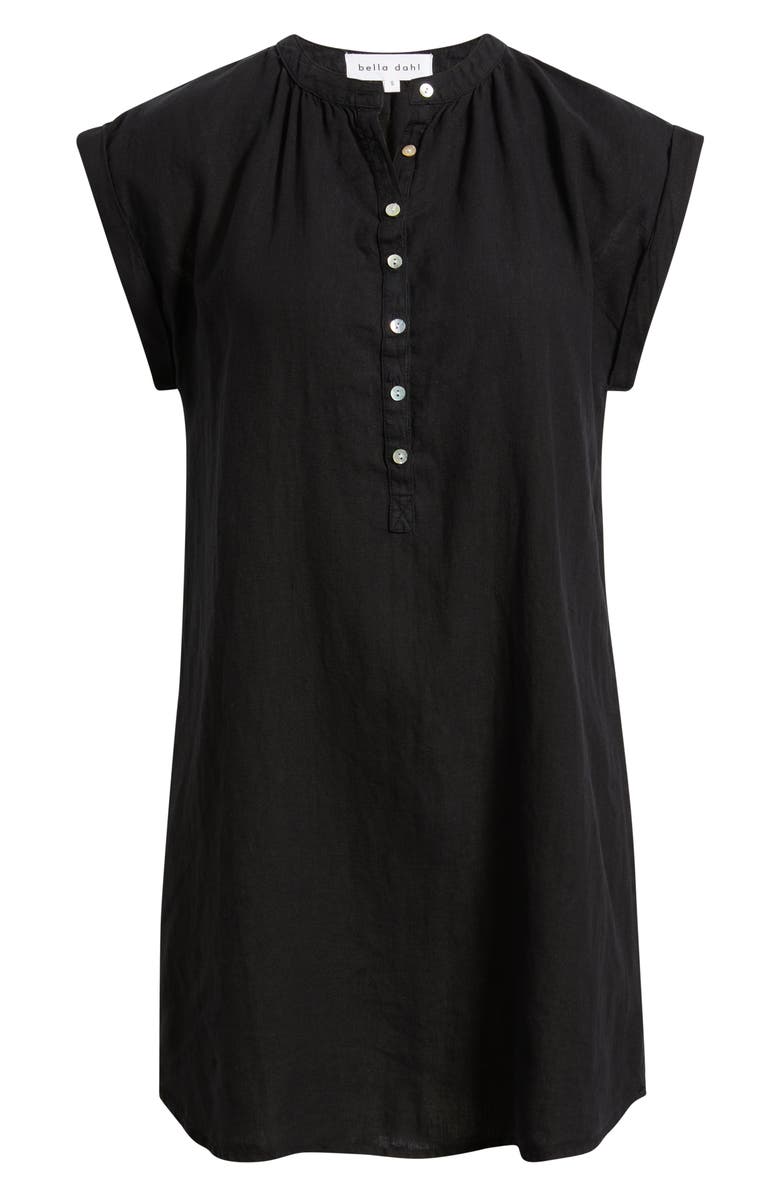 Bella Dahl Cap Sleeve Linen Henley Minidress, Alternate, color, Black