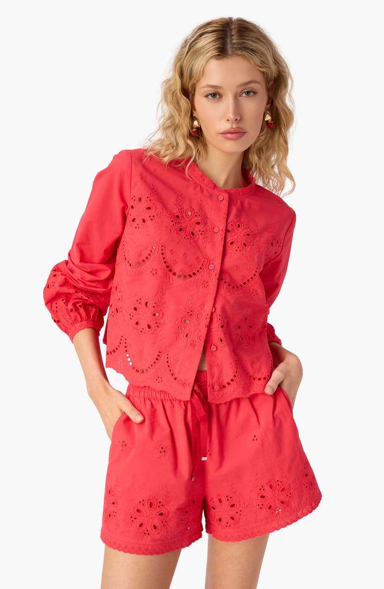 CAMI NYC Jomi Embroidered Eyelet Cotton Shorts, Alternate, color, Candy Apple