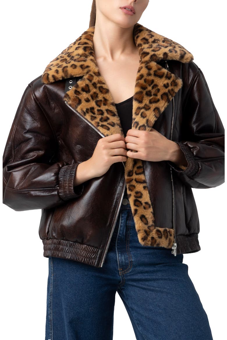 Faux Leather & Faux Shearling Moto Jacket, Alternate, color, WEEKEND WARRIOR