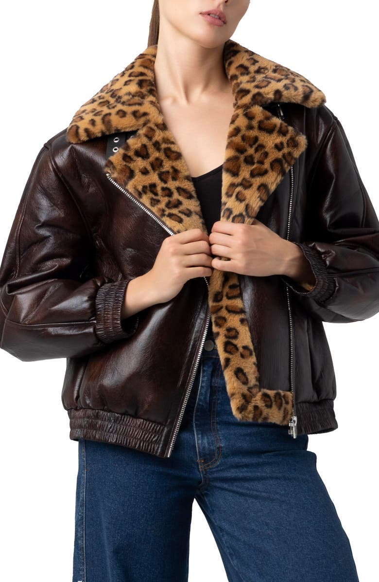 BLANKNYC Faux Leather & Faux Shearling Moto Jacket, Alternate, color, Weekend Warrior
