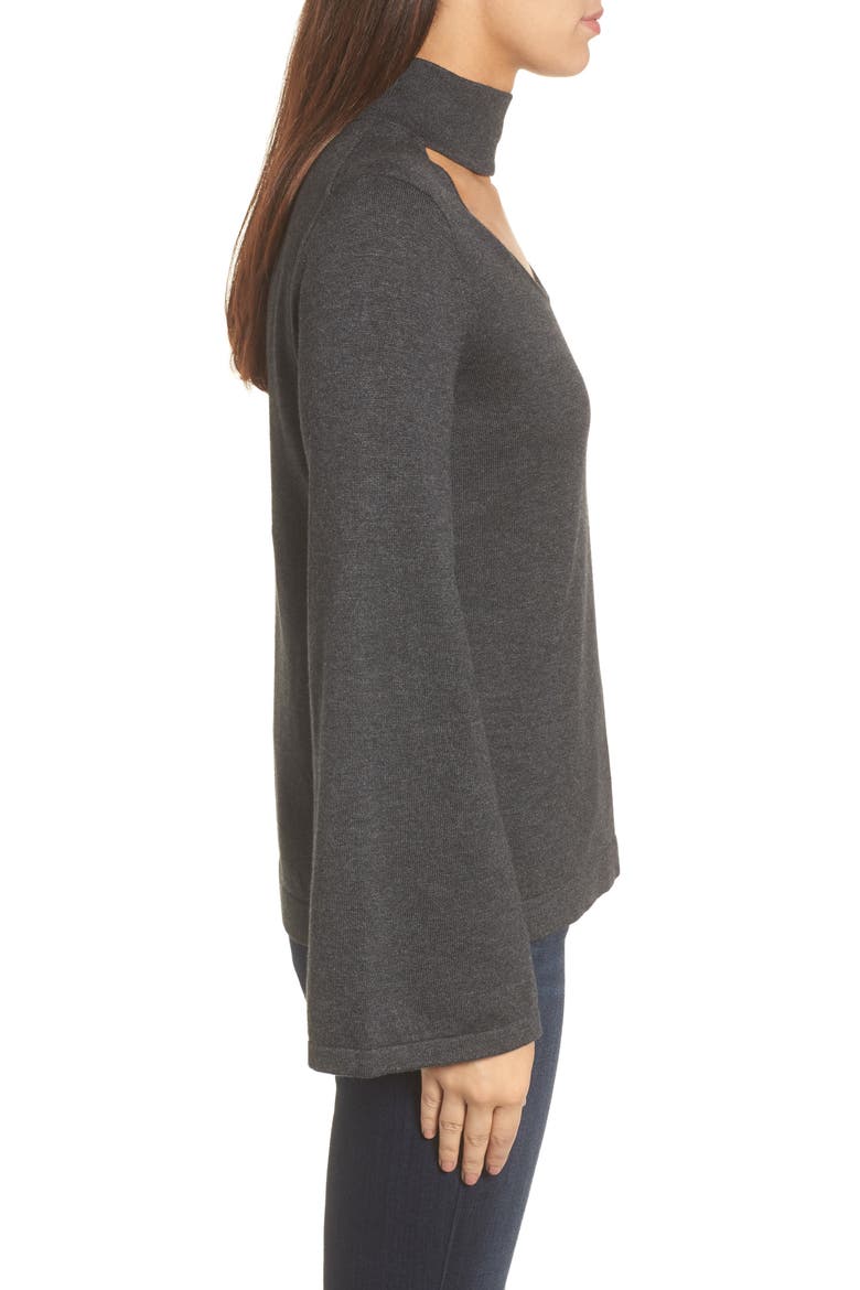 Bell Sleeve Choker Neck Sweater, Alternate, color, MEDIUM HEATHER GREY