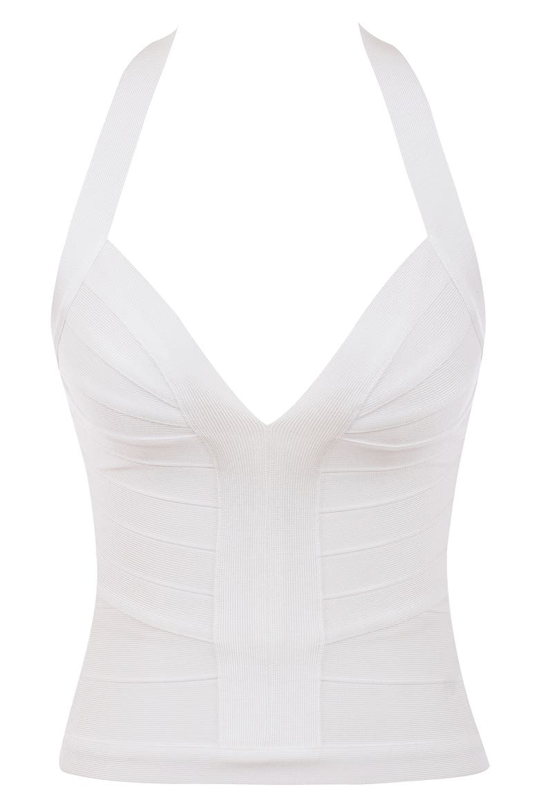 The Contour Plunge Halter Bandage Top, Alternate, color, WHITE