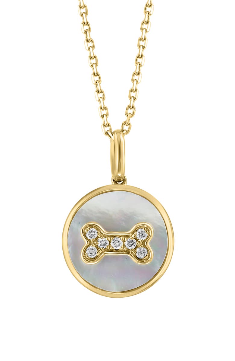EFFY 14K Yellow Gold Mother-of-Pearl & Diamond Dog Bone Pendant Necklace - 0.10ct., Alternate, color, 