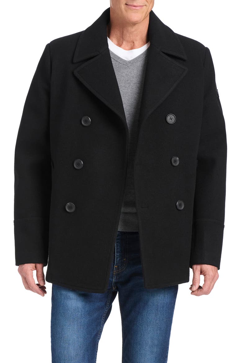 Double Breasted Water Resistant Coat, Alternate, color, BLACK