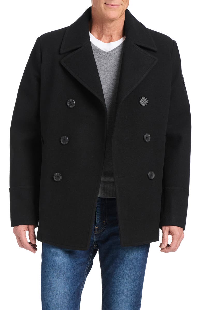 Vince Camuto Double Breasted Water Resistant Coat, Alternate, color, Black