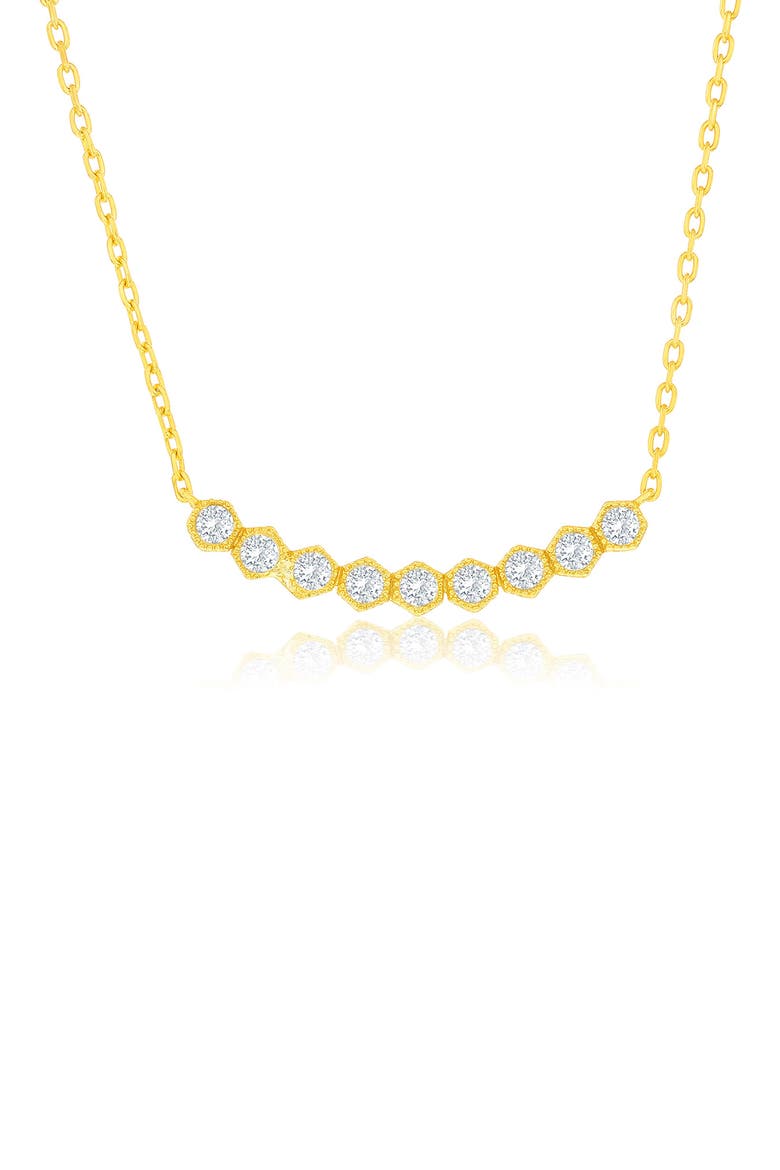 Cubic Zirconia Hexagonal Curved Bar Necklace, Main, color, GOLD