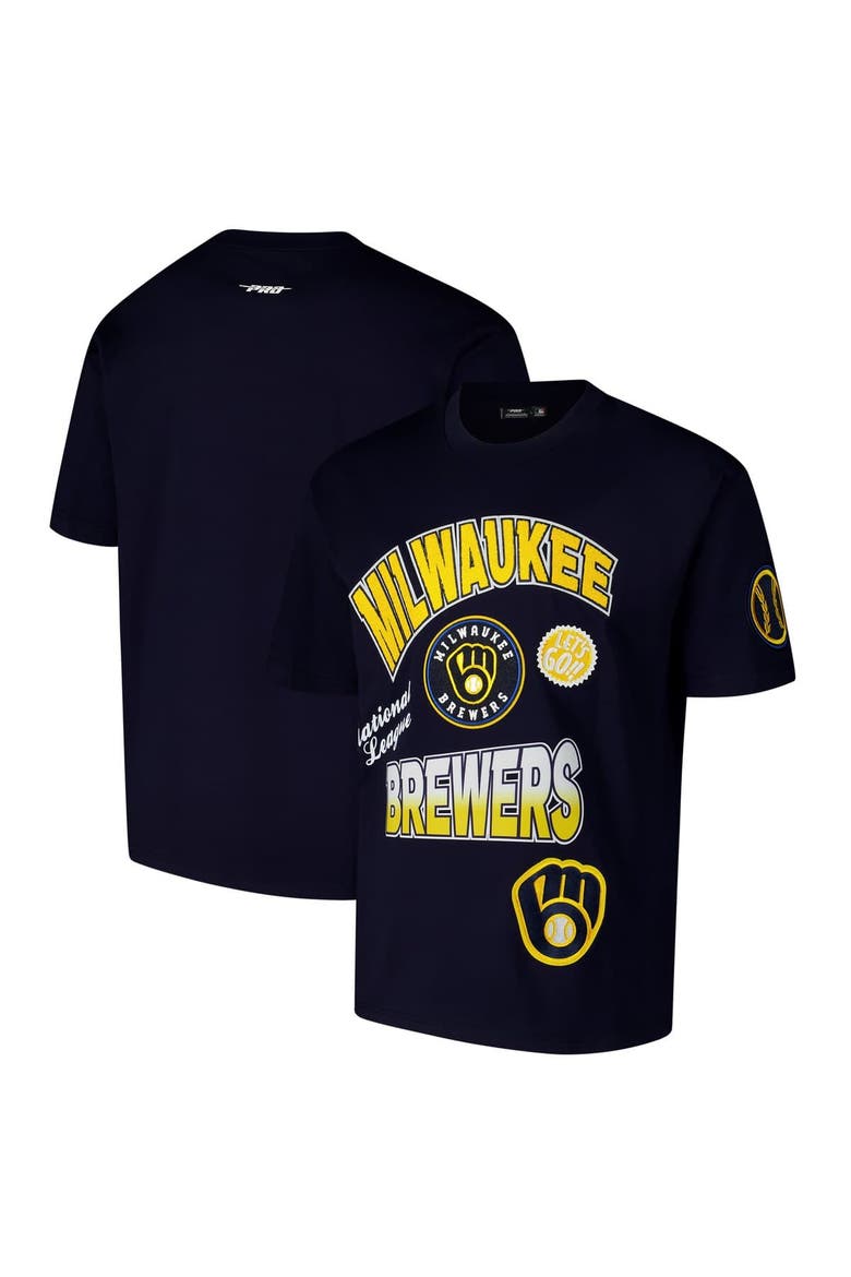 Men's Pro Standard Navy Milwaukee Brewers Turn It Up Dropped Shoulder T-Shirt, Main, color, Navy