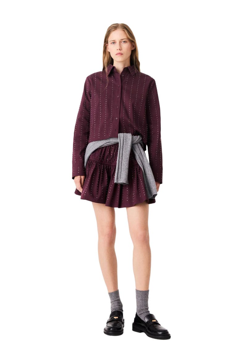 Cropped rhinestone cotton shirt, Main, color, Burgundy